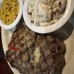 Rib eye (rare) w/ Cole slaw & corn