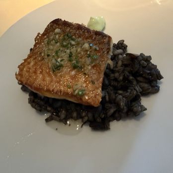 BCN Taste & Tradition - Grilled branzino with bomba rice cooked in cuttlefish's black ink - Catalan Near Me - Houston, Texas