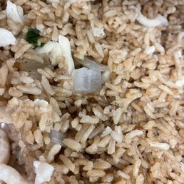 a close up of rice and meat