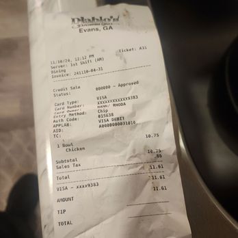 Diablo's Southwest Grill - My receipt. - Tex-Mex Near Me - Augusta, Georgia