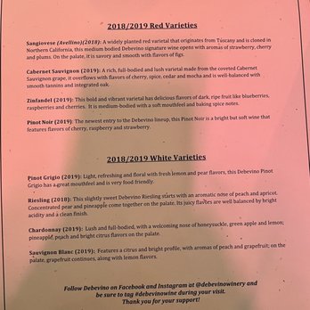 Debevino Winery - Menu - Wine Varieties - Wineries Near Me - Walpole, Massachusetts