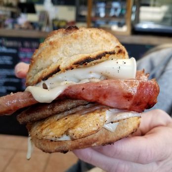 Honeycomb Cafe - My friends meat lovers sandwich - Coffee & Tea Near Me - Scarborough, Maine