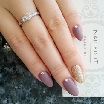 Nailed It Studios - Matte mauve with glitter gold accents. - Nail Salons Near Me - Markham, Ontario