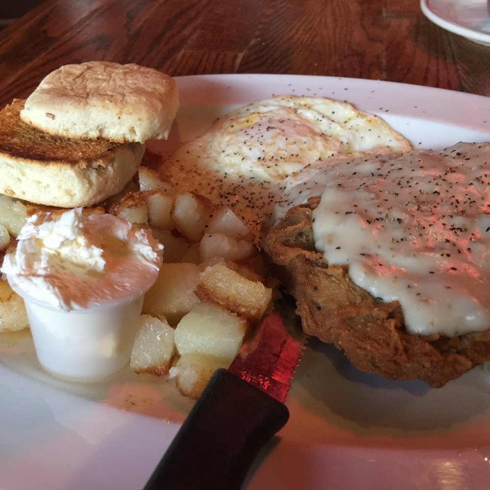 Vintage Cafe - Breakfast with Chicken Fried Steak and extra biscuit. You know that's a lot of butter for one biscuit. - American Near Me - Everett, Washington Vintage Cafe - Breakfast with Chicken Fried Steak and extra biscuit. You know that's a lot of butter for one biscuit. - American Near Me - Everett, Washington