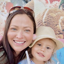 Zeno's homemade candies - Adalyn & I enjoying our ice cream outside the shop