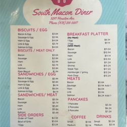 South Macon Diner - Menu as of 11/8/2024