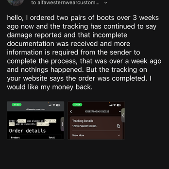 Alfa Western Wear - The email I sent to Alfa western that still has not received a response. - Men's Clothing Near Me - Laredo, Texas Alfa Western Wear - The email I sent to Alfa western that still has not received a response. - Men's Clothing Near Me - Laredo, Texas
