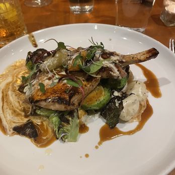 Distilled On Jefferson - Berkshire pork chop and Brussel sprouts - Southern Near Me - Lexington, Kentucky Distilled On Jefferson - Berkshire pork chop and Brussel sprouts - Southern Near Me - Lexington, Kentucky
