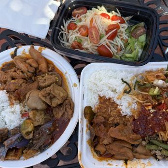 Wat Mongkolratanaram - Papaya Salad; Chicken Penang Curry; Pork Belly, Egg, and Tofu Stew; Eggplant Basil; Minced Pork with Thai Basil; Pad Thai - Thai Near Me - Berkeley, California