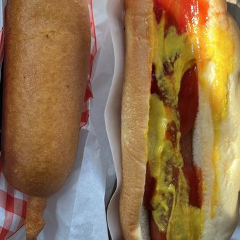 B&G Milkyway - Corn Dog
Hot Dog with ketchup and mustard - Ice Cream & Frozen Yogurt Near Me - Sioux Falls, South Dakota B&G Milkyway - Corn Dog
Hot Dog with ketchup and mustard - Ice Cream & Frozen Yogurt Near Me - Sioux Falls, South Dakota