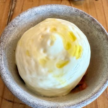 Aragosta - STRAWBERRY - Local Strawberry & Anise Hyssop Sorbet, Olive Oil Mousse - New American Near Me - Deer Isle, Maine