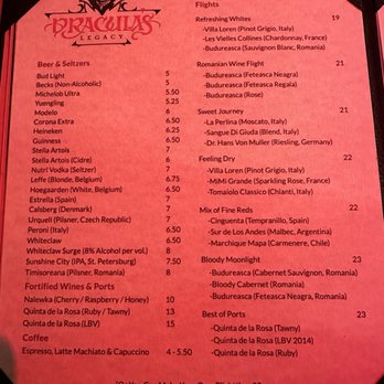 Dracula’s Legacy - Wine menu - Wine Bars Near Me - Tampa, Florida Dracula’s Legacy - Wine menu - Wine Bars Near Me - Tampa, Florida