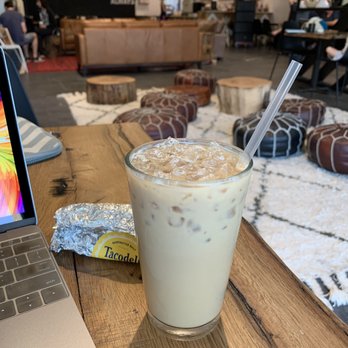 Mudleaf Coffee - Blueberry iced coffee and breakfast taco from Taco Deli - Coffee & Tea Near Me - Plano, Texas
