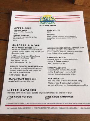 Menu photo 6 Pak's Backyard Port Austin, MI