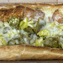 Little Hut Sandwich Shop - Spicy Chicken Cutlet - seeded roll, sharp provolone and long hots. Great sandwich. Crispy roll, perfectly breaded chicken. Yum