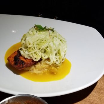 Mi Dia From Scratch - Wood grilled salmon with morita whipped potatoes, sauteed chayote & mango-lemongrass mojo - Mexican Near Me - Grapevine, Texas Mi Dia From Scratch - Wood grilled salmon with morita whipped potatoes, sauteed chayote & mango-lemongrass mojo - Mexican Near Me - Grapevine, Texas