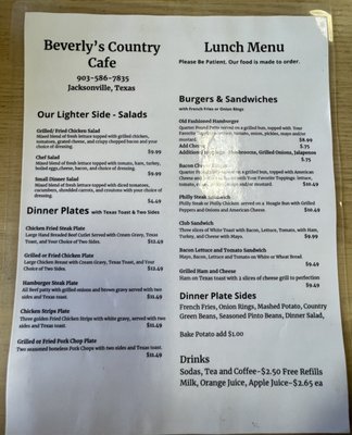Menu photo 2 Beverly's Country Cafe Jacksonville, TX Menu photo 2 Beverly's Country Cafe Jacksonville, TX
