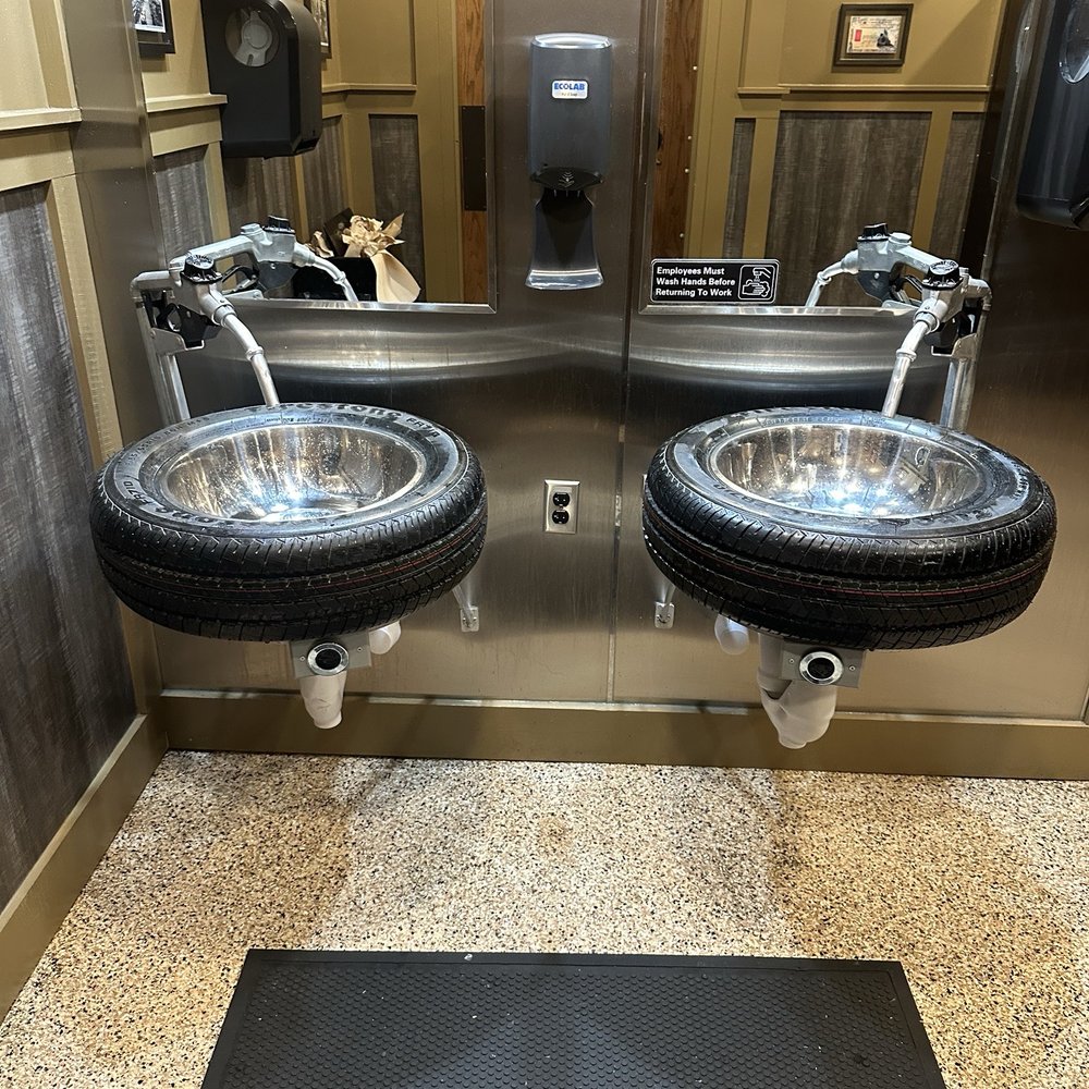 Ford's Garage - Sinks in women's restroom - American Near Me - Lexington, Kentucky Ford's Garage - Sinks in women's restroom - American Near Me - Lexington, Kentucky