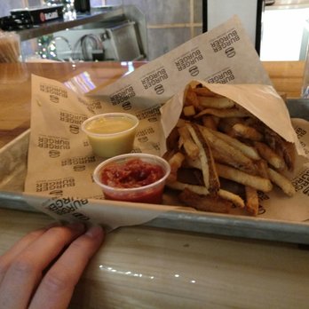 Burger Burger - Large fries with bacon ketchup and honey mustard sauces. - Burgers Near Me - Bloomington, Minnesota Burger Burger - Large fries with bacon ketchup and honey mustard sauces. - Burgers Near Me - Bloomington, Minnesota
