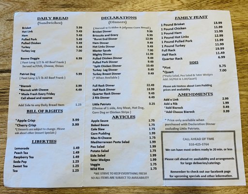 Menu photo 1 Boones Pickins Andover, KS