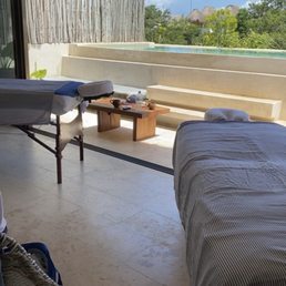 Massage tables on our rooftop patio Massage tables on our rooftop patio