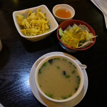 Asian Garden Dacula - Miso Soup with Ginger Salad and starter chips - Asian Fusion Near Me - Dacula, Georgia Asian Garden Dacula - Miso Soup with Ginger Salad and starter chips - Asian Fusion Near Me - Dacula, Georgia