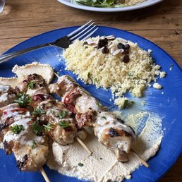 Chicken Kabob, hummus, and quinoa. Chicken Kabob, hummus, and quinoa.