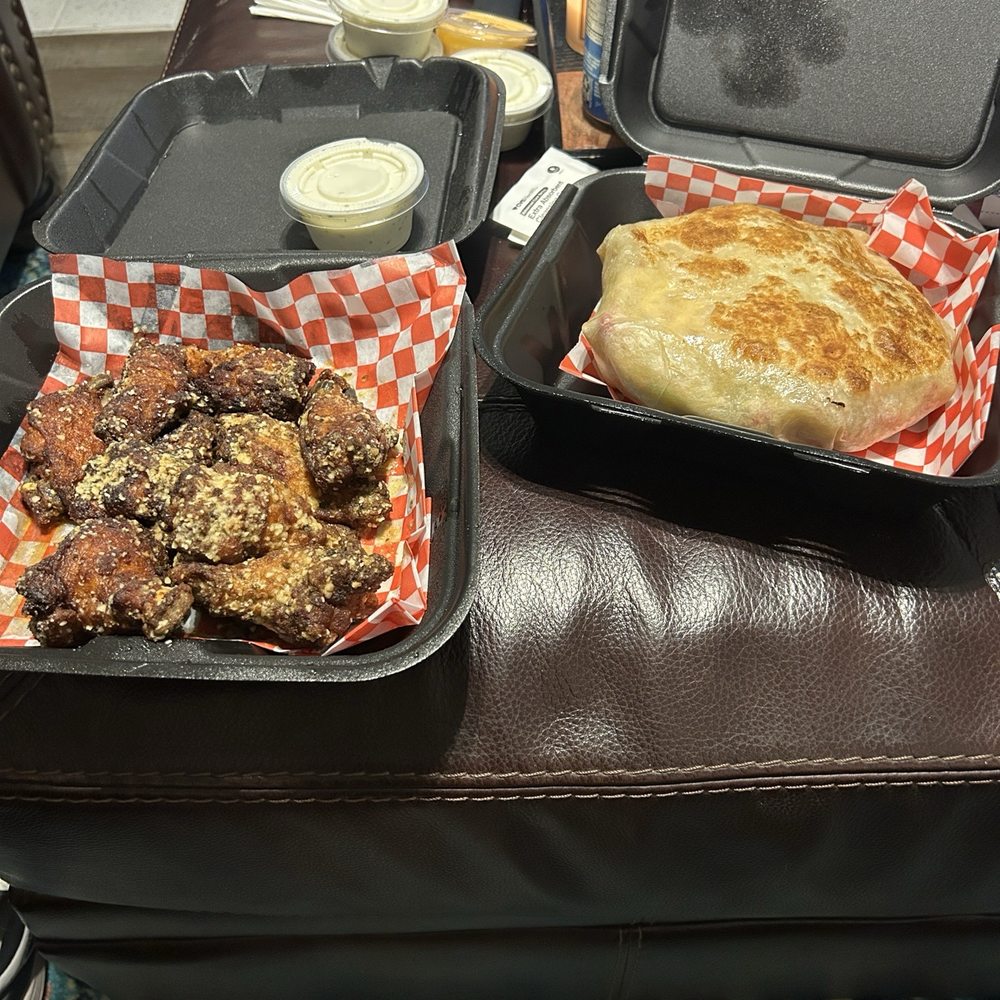 Garlic Parmesan wings on the left, Cactus crunch on the right Garlic Parmesan wings on the left, Cactus crunch on the right