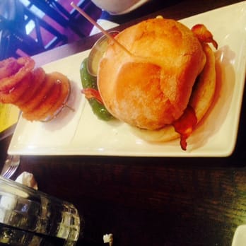 Plan B Burger Bar - Bacon cheese, extra garlic aoli w onion rings - Burgers Near Me - Springfield, Massachusetts