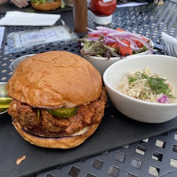 Drip - Nashville Hot, added side slaw, with salad. Pickles fire. - Burgers Near Me - Hellertown, Pennsylvania