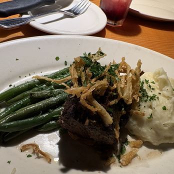 Black Angus Steakhouse - Braised Certified Angus Beef Short Rib, Roasted Garlic Mashed Potatoes, Green Beans, Red Wine Demi-Glace and Fried Leeks - Steakhouses Near Me - San Lorenzo, California Black Angus Steakhouse - Braised Certified Angus Beef Short Rib, Roasted Garlic Mashed Potatoes, Green Beans, Red Wine Demi-Glace and Fried Leeks - Steakhouses Near Me - San Lorenzo, California