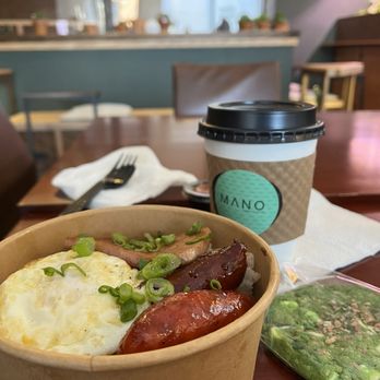 Mano Modern Cafe - Spam and longanisa rice bowl - Filipino Near Me - Chicago, Illinois Mano Modern Cafe - Spam and longanisa rice bowl - Filipino Near Me - Chicago, Illinois