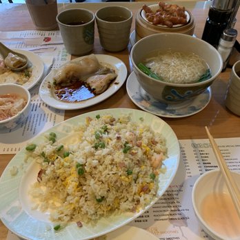 39 Prince Cafe - Young Chow Fried Rice steamed rice rolls and D04 Steamed Chicken Feet Lunch and D01. Shrimp Wonton Noodle Soup - Dim Sum Near Me - Flushing, New York