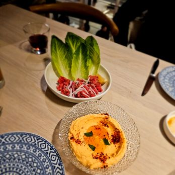 Zaytinya - Kibbeh Nayeh (Lebanese style tartare) & Tirokafteri (Harissa-spiced goat cheese purée) - Greek Near Me - Washington, DC, District of Columbia