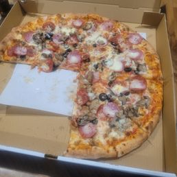 After one meal, there was this left for another meal for 2. 18" of a great tasting New York style pizza!!