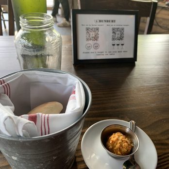 Bunbury - Complimentary bread and cheese spread & QR codes for food & drink menus - Argentine Near Me - Miami, Florida