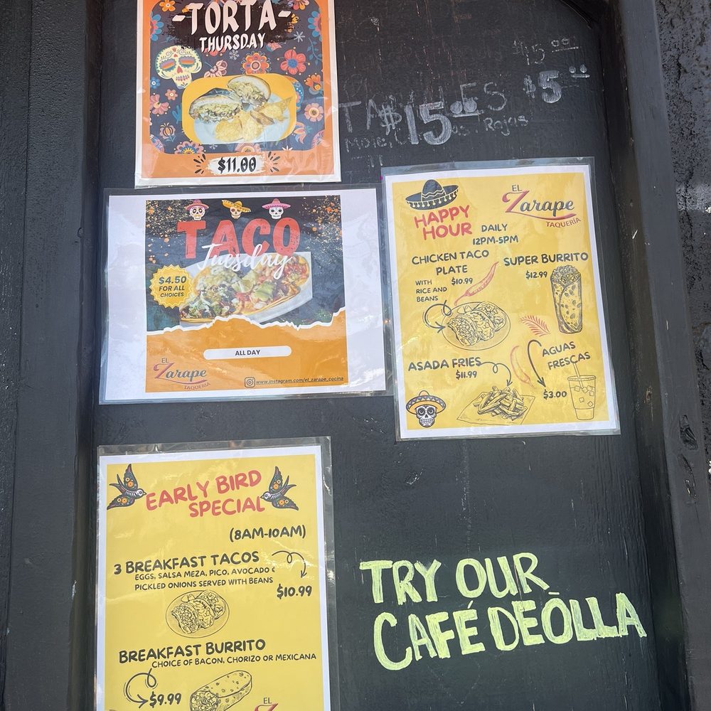 Specials and happy hour menu