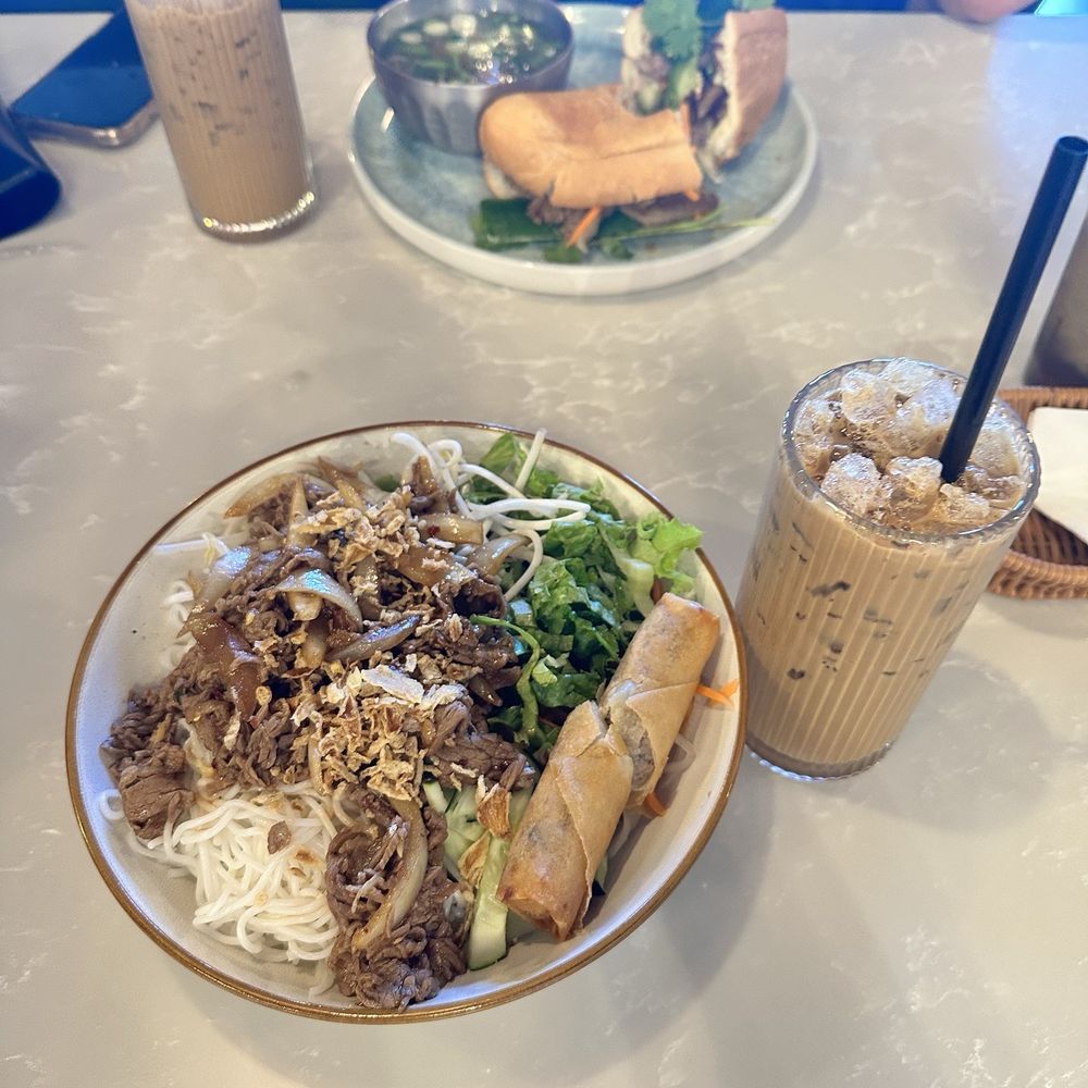 Lantern Vietnamese Kitchen - Vermicelli Salad with Filet mignon and a Vietnamese iced coffee - Breakfast & Brunch Near Me - Rancho Cucamonga, California