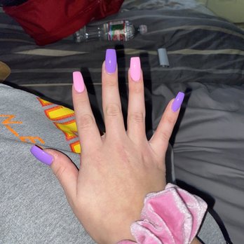 Tulip Nails Sumner - Full set of acrylics, tapered square, medium length, with gel using colors 05(purple) and 16(pink) - Nail Salons Near Me - Sumner, Washington Tulip Nails Sumner - Full set of acrylics, tapered square, medium length, with gel using colors 05(purple) and 16(pink) - Nail Salons Near Me - Sumner, Washington