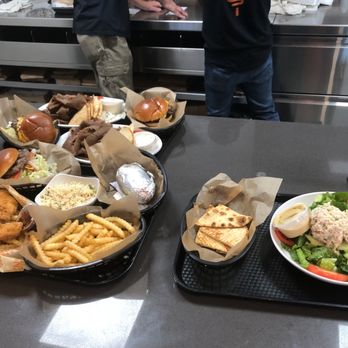 Dengeos - Our dinner for 6 on the LHS.  Three burgers, two gyros dinners, and a chicken tenders dinner. - Italian Near Me - Glenview, Illinois