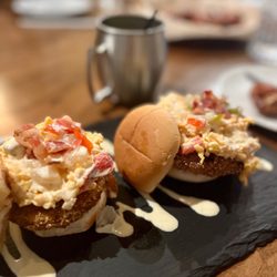 The Stag Chophouse & Club - My favorite. Fried green tomato sliders topped with pimento cheese. Yum!