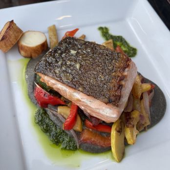 Perch - Salmon with eggplant - Lounges Near Me - Los Angeles, California Perch - Salmon with eggplant - Lounges Near Me - Los Angeles, California