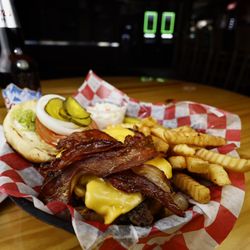 Mike's Speedway Lounge - Bacon Cheeseburger with the BEST fries! Check out Mike's Speedway Bar and Grill for great bar food experience.