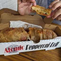 The atomic pepperoni roll. Not very spicy but a good variety of peppers. The atomic pepperoni roll. Not very spicy but a good variety of peppers.