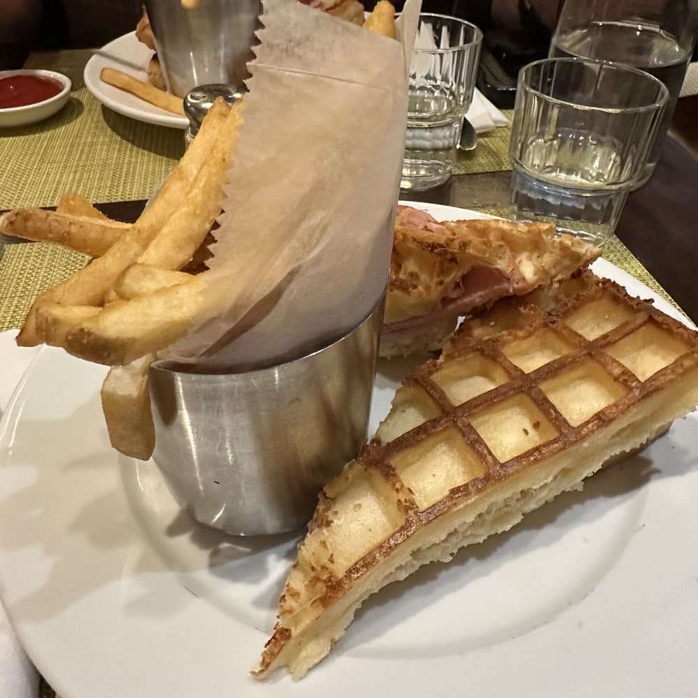 Breakfast sandwich and fries Breakfast sandwich and fries