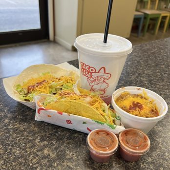 Taco Casa - tacos, salsa, and a drink on a table - Tex-Mex Near Me - Vicksburg, Mississippi Taco Casa - tacos, salsa, and a drink on a table - Tex-Mex Near Me - Vicksburg, Mississippi