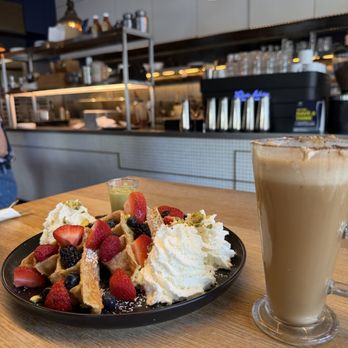 Nero Waffles - The French Waffle with Tiramisu Latte with almond milk - Waffles Near Me - Vancouver, British Columbia Nero Waffles - The French Waffle with Tiramisu Latte with almond milk - Waffles Near Me - Vancouver, British Columbia