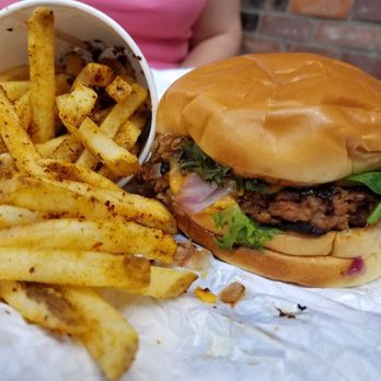 Unburger Grill - Mushroom cheese burger with fries - Vegan Near Me - Dearborn, Michigan Unburger Grill - Mushroom cheese burger with fries - Vegan Near Me - Dearborn, Michigan