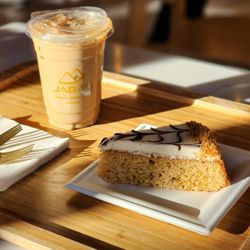 Jabal Coffee House - Iced latte and basbousa cake