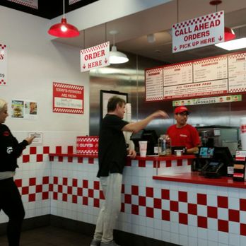 Five Guys - Order counter. Easy to read sign above with all you need to know to order. - Burgers Near Me - Los Angeles, California
